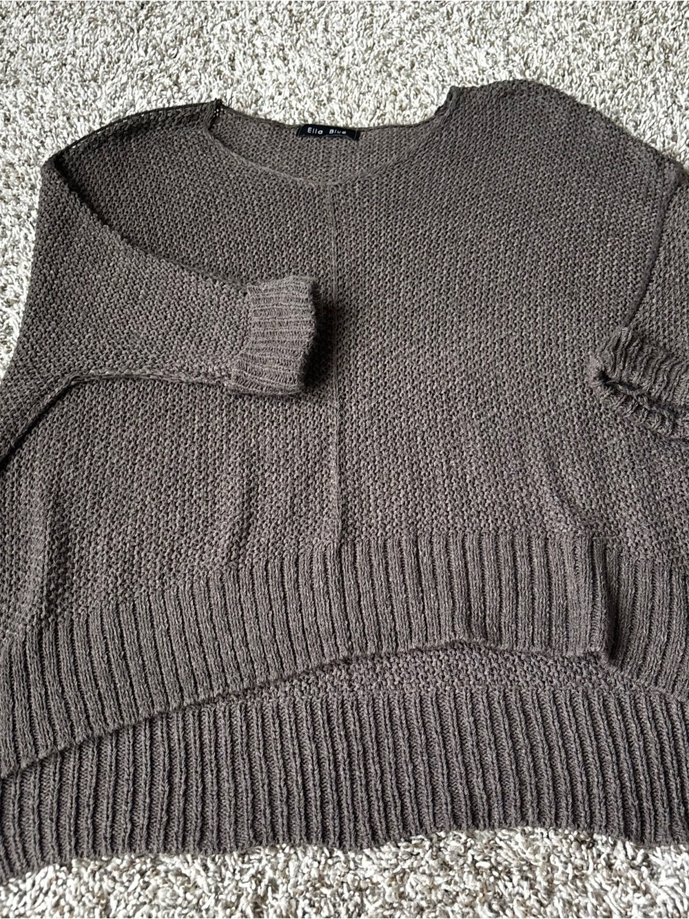Olive & Oak Ribbed Hem Knit Pullover Sweater - Taupe high low M